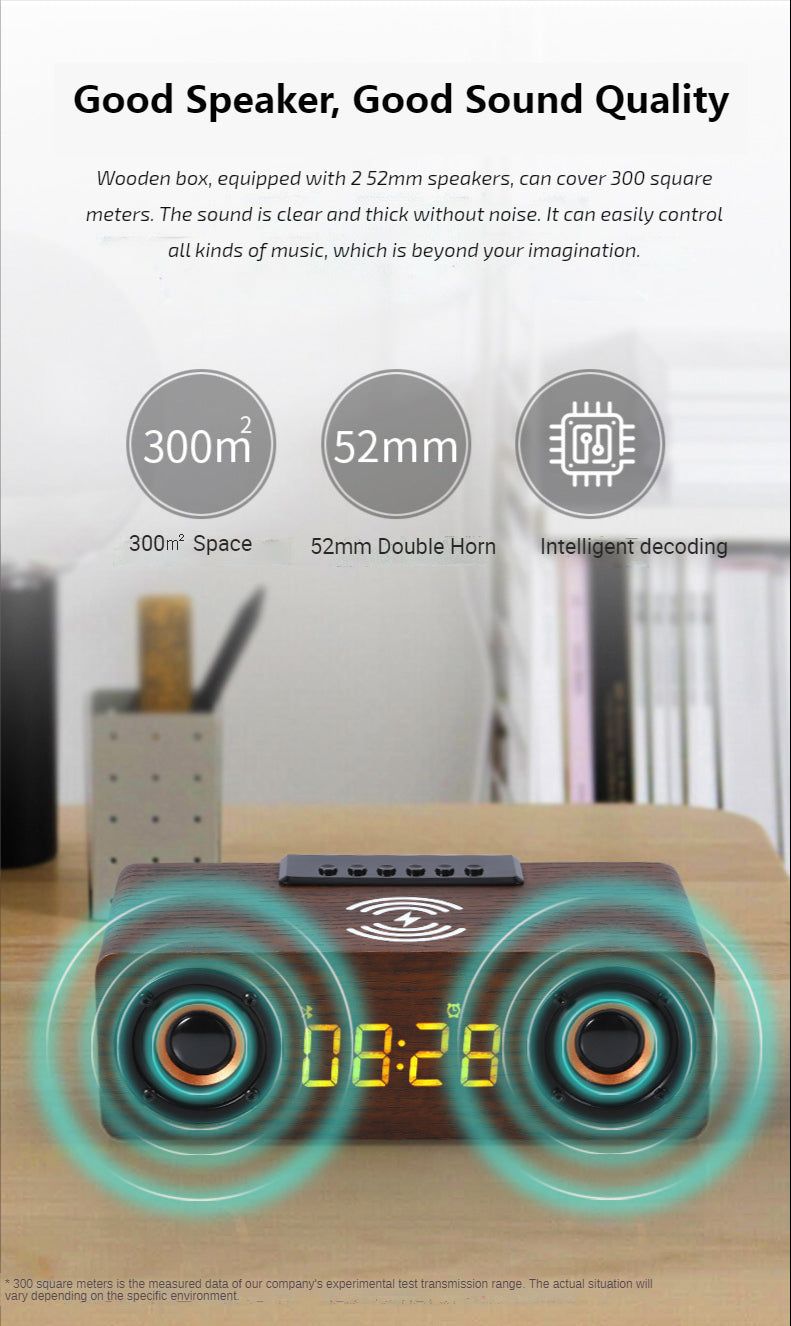 K1 Wooden Wireless Bluetooth Speaker With Alarm Clock | Hifi Media Store