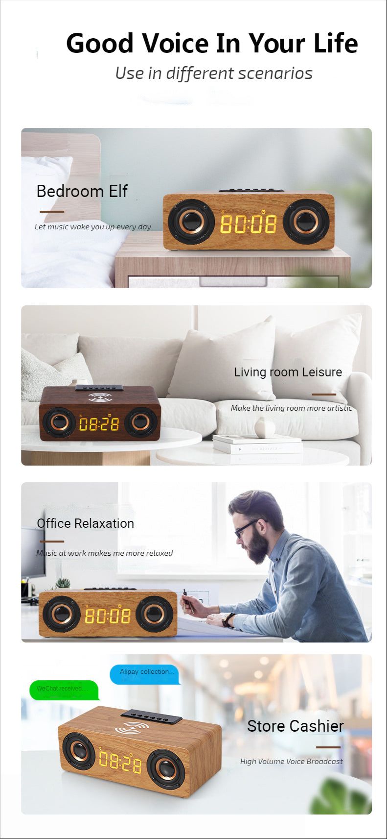 K1 Wooden Wireless Bluetooth Speaker With Alarm Clock | Hifi Media Store