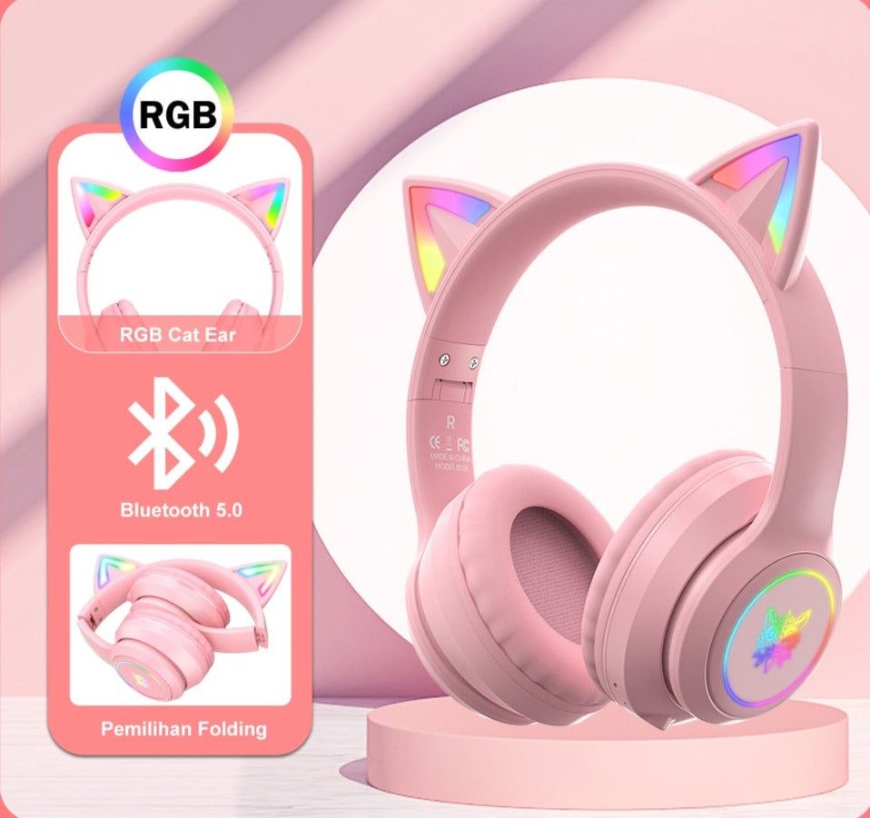 K9 Cat Gaming Headset With LED Light Bluetooth Pink Global | Hifi Media Store
