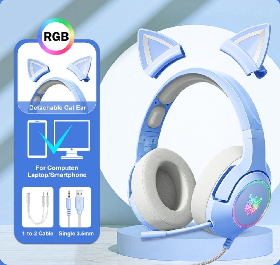 K9 Cat Gaming Headset With LED Light K9 Blue 3.5mm Global | Hifi Media Store