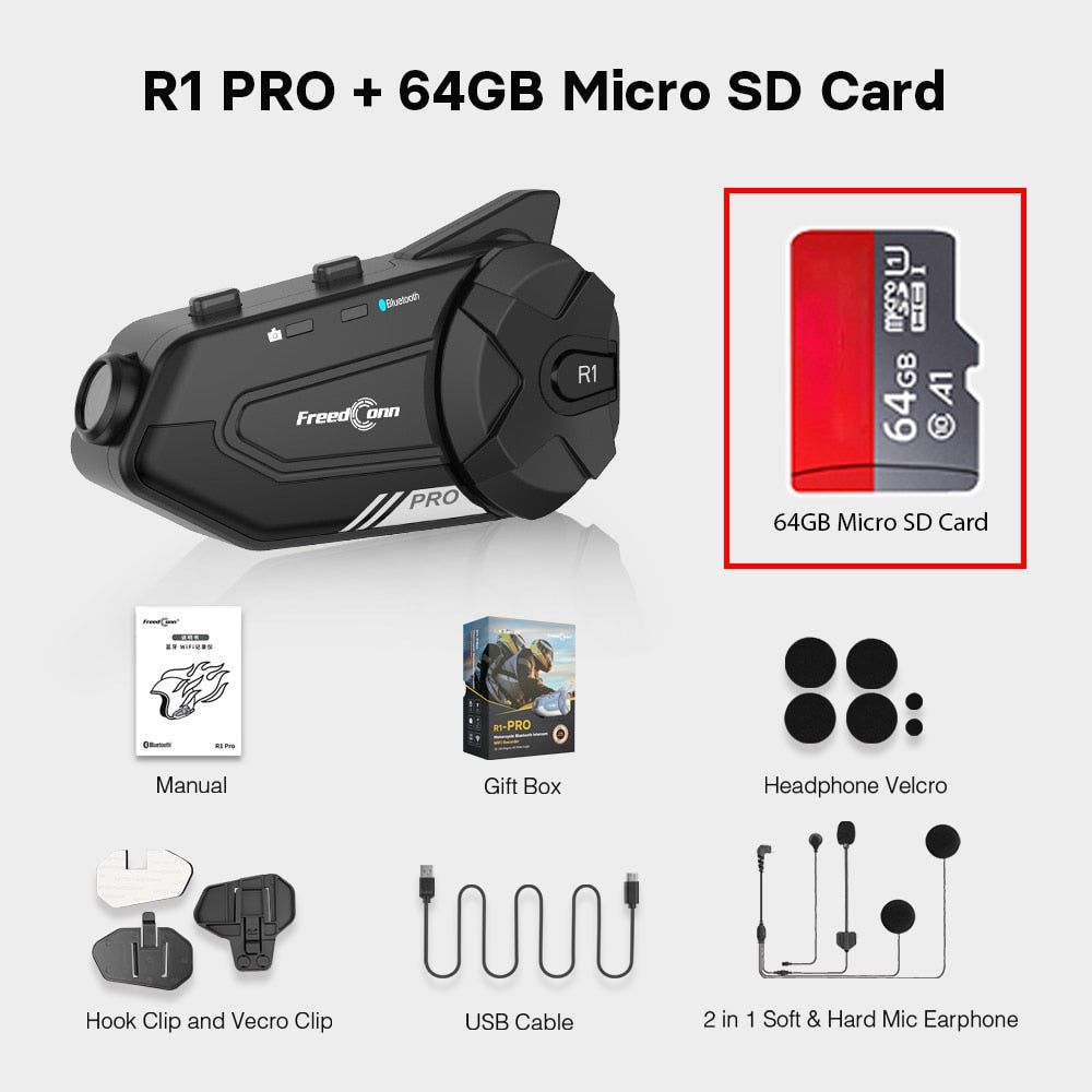 R1 Pro Bluetooth Intercom with Video Recorder QHD 2K Global R1 Pro 64GB | Hifi Media Store