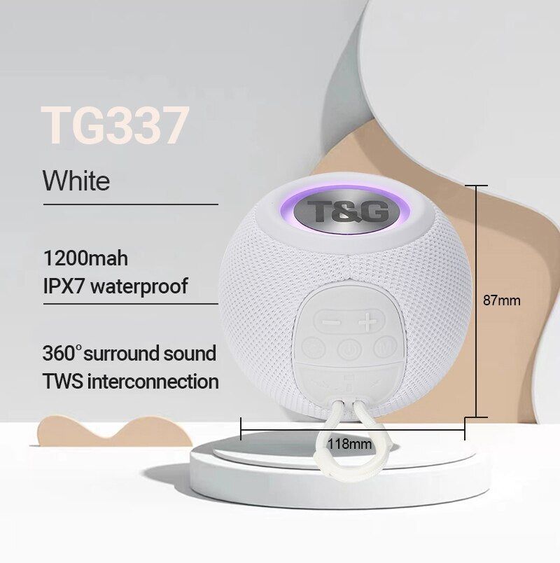 TG337 Mini Bluetooth Speaker with RGB Lights white | Hifi Media Store