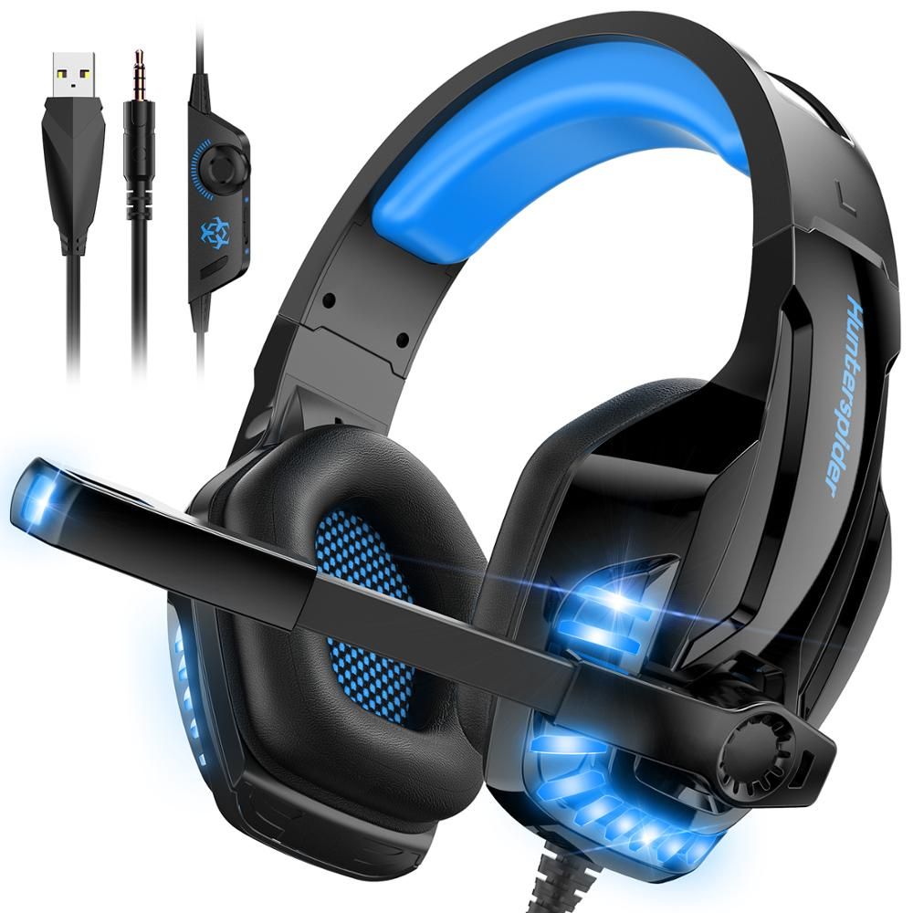 V6 Gaming Headset with Noise Cancelling and LED Lights Black-Blue Global | Hifi Media Store