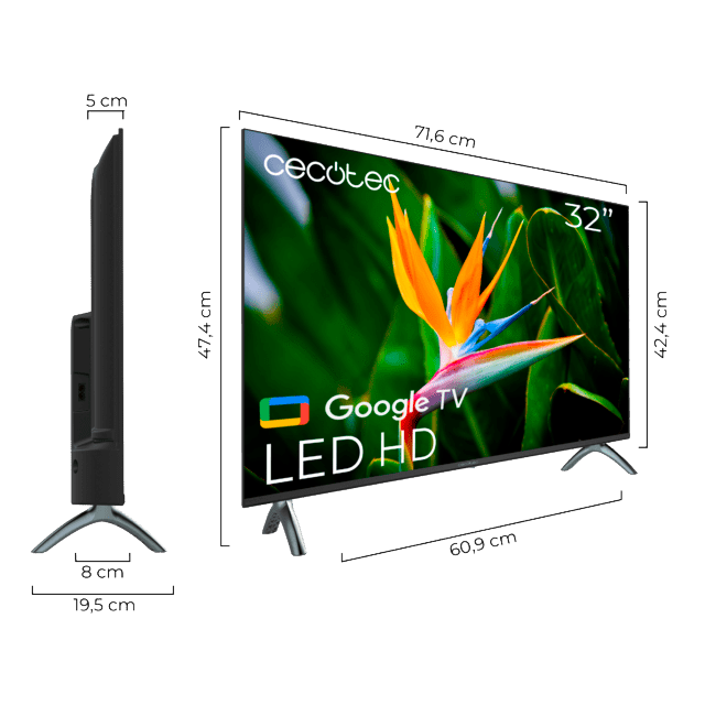 TV LED HD Cecotec serie 32'' ALH40032S, Google TV, Dolby Audio, Google Voice Assistant e Chromecast