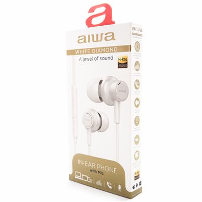 Aiwa ESTM-500BK White Diamond - Auriculares Intrauditivos Blancos con Control Remoto