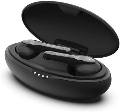 Belkin SoundForm Move Plus - Auriculares Bluetooth Negros con Estuche de Carga Inalámbrica