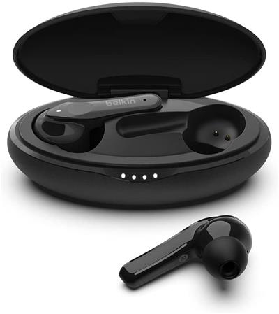 Belkin SoundForm Move Plus - Auriculares Bluetooth Negros con Estuche de Carga Inalámbrica