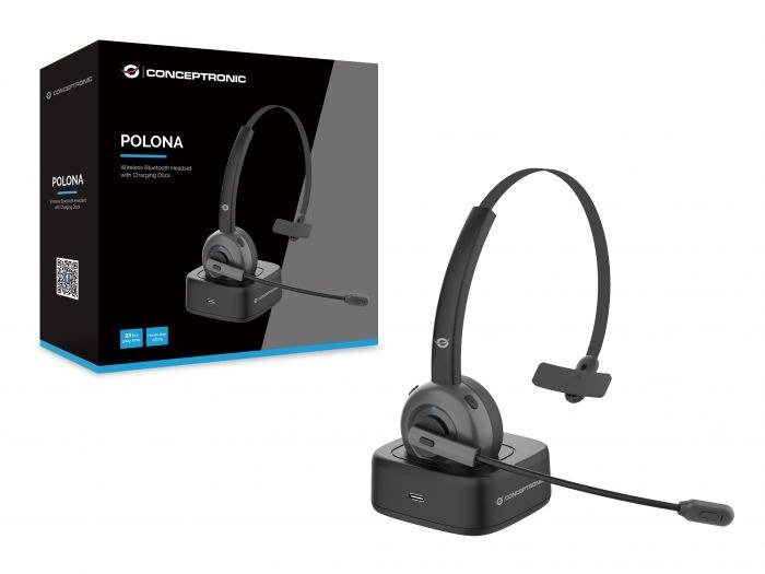 Conceptronic POLONA03BD - Wireless Bluetooth Headset with Charging Station