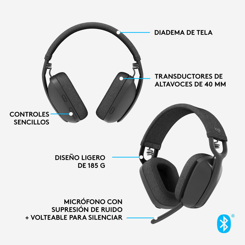 Logitech Zone Vibe 100 - Auriculares Inalámbricos Grafito Todos los auriculares | Logitech