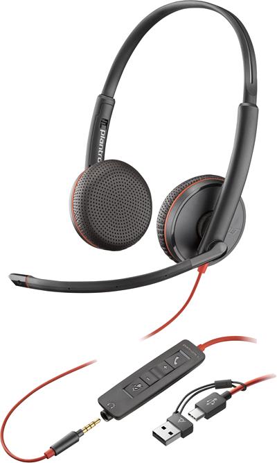 HP Poly Blackwire 3225 - Auriculares Estéreo + Conector de 3,5 mm + Adaptador USB-C/A