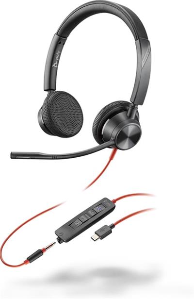 HP Poly Blackwire 3325 - Auriculares Estéreo USB-C con certificación de Microsoft Teams + Conector de 3,5 mm + Adaptador USB-C/A Todos los auriculares | HP