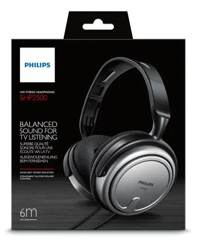 Philips SHP2500/10 - Auriculares de Diadema Negro/Plata para TV con Jack 3.5mm/6.5mm