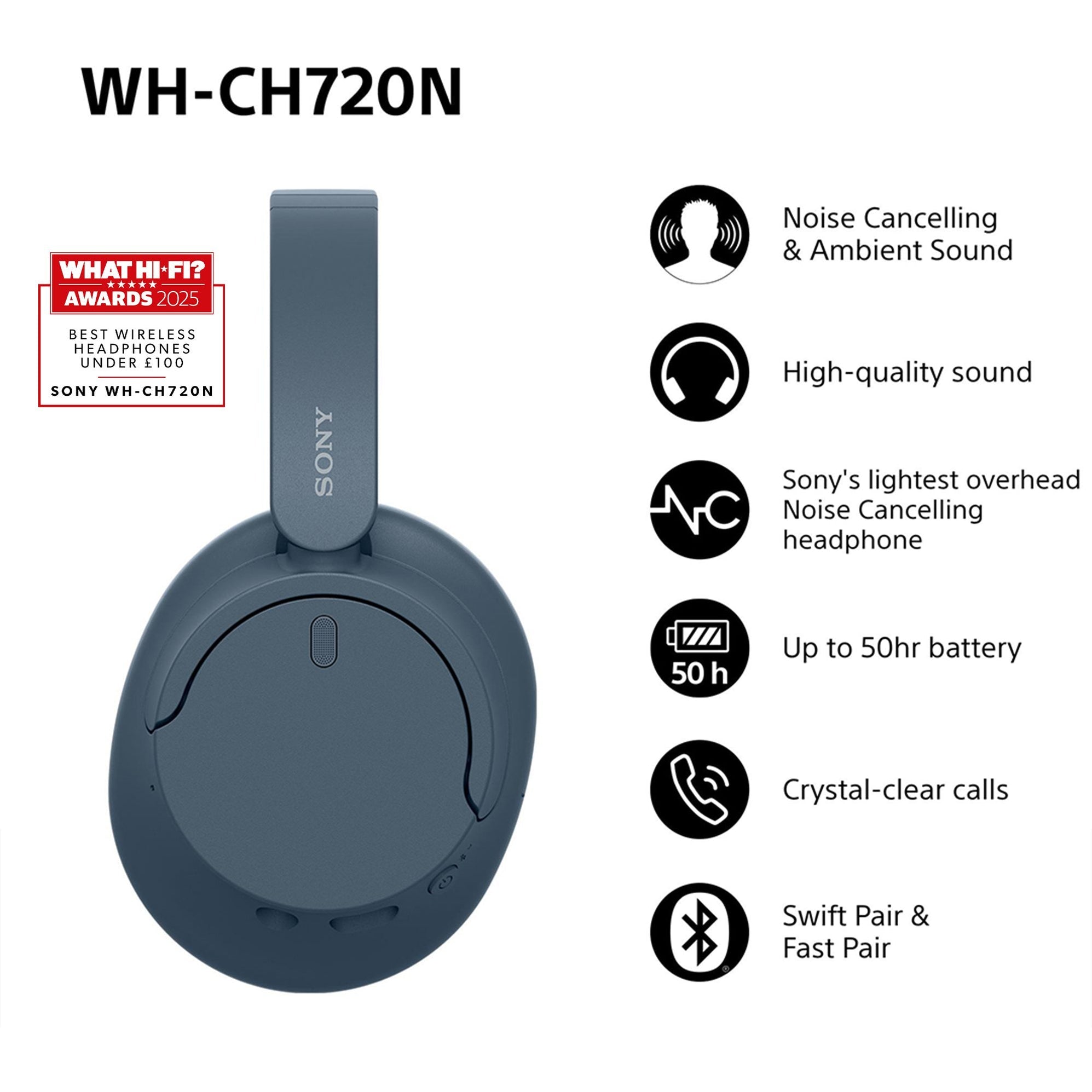 Sony WH-CH720N - Auriculares Bluetooth con Cancelación de Ruido Azules Todos los auriculares | SONY