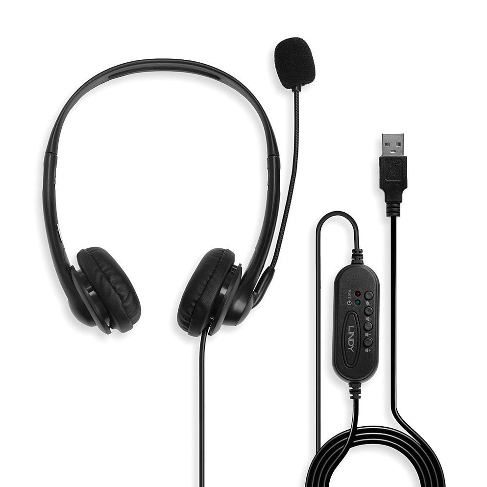 Lindy 42870 - Auriculares USB con Micrófono Negros Todos los auriculares | LINDY