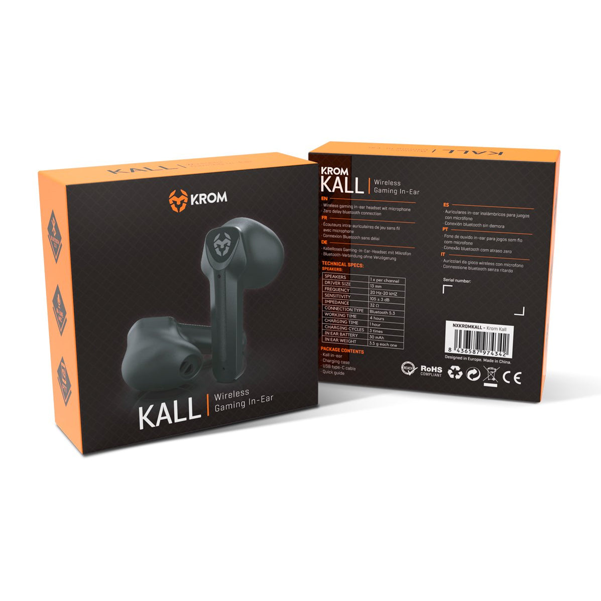 Krom Kall - Auriculares In-Ear Gaming Bluetooth Negros Todos los auriculares | KROM