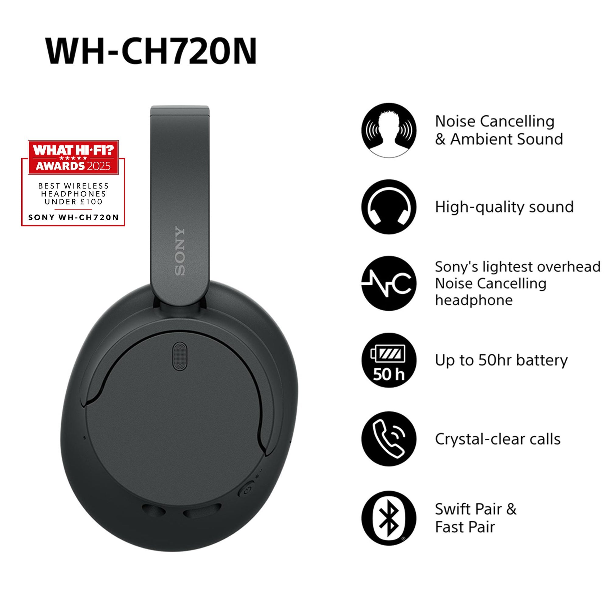 Sony WH-CH720N - Auriculares Bluetooth con Cancelación de Ruido Negros Todos los auriculares | SONY